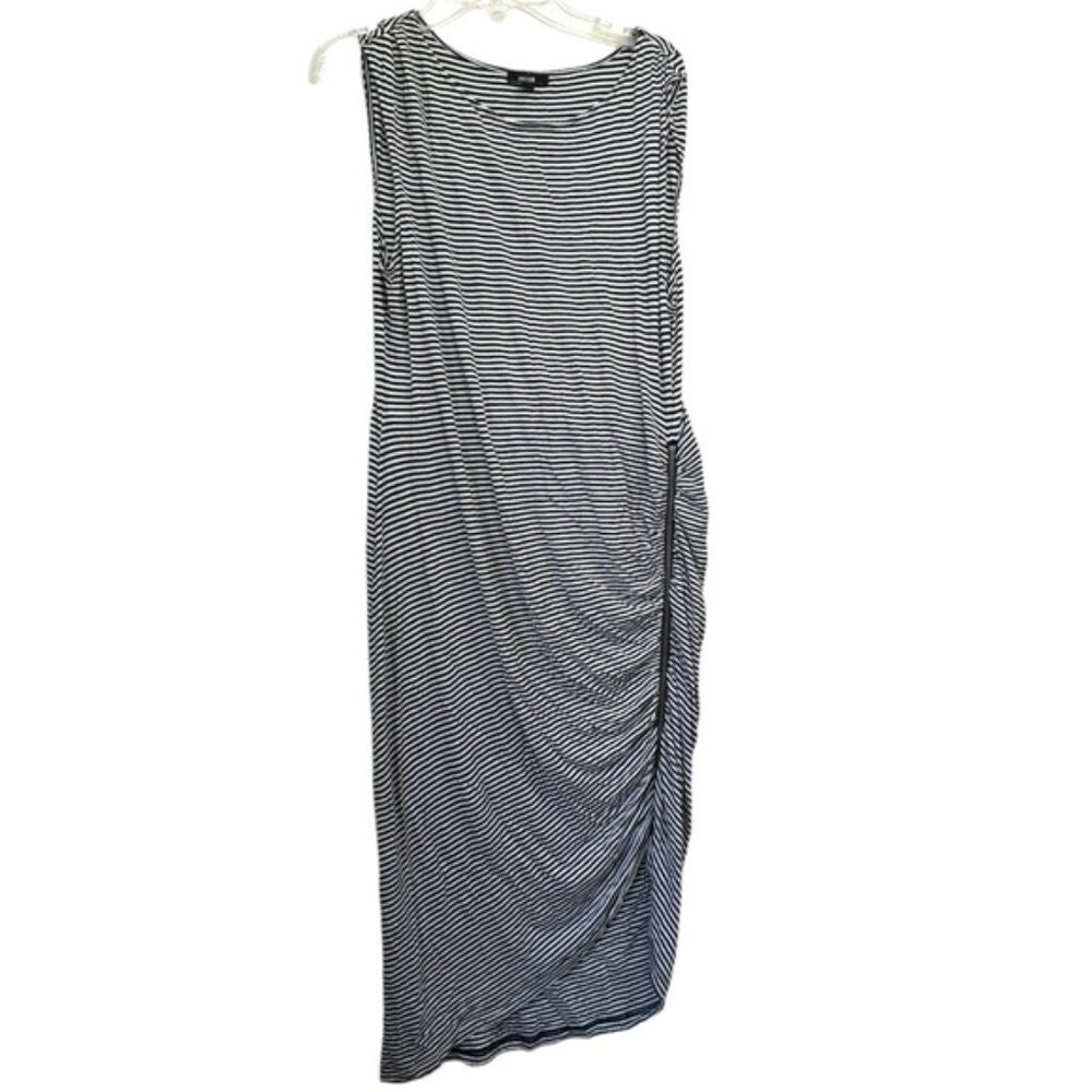 Jacob Vintage Side Zip Slit Ruched Dress Stripe Sheath Drapey Lightweight Crew L